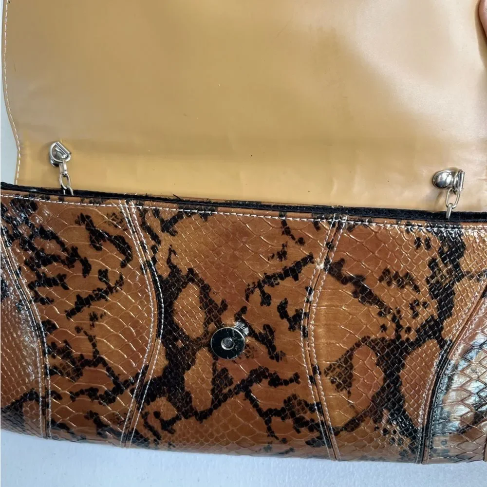 Maurizio Spagni Metallic Copper Reptile Trapezoid Chain Shoulder Bag Clutch